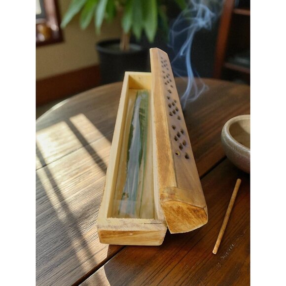 Wooden Incense Burner Box Holder Aromatherapy Cone Stick Storage Rustic Decor - Picture 8 of 9
